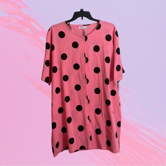 Miss Look Linen Watermelon & Black Boxy Long Shirt/Duster Plus Size 4XL Relaxed - Picture 1 of 10